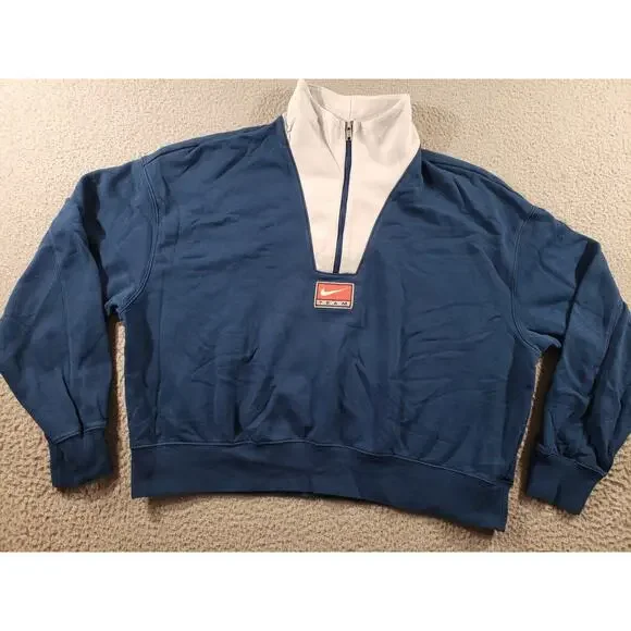 Nike Sweatshirt Women's Large Blue 1/2 Zip Fleece Team Jacket Cotton Stretch - Picture 1 of 12